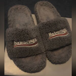 Balenciaga Gray Fuzzy Slippers